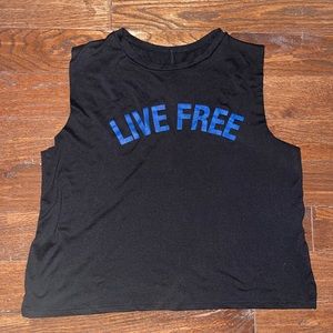 Live Free crop gym shirt size medium black blue